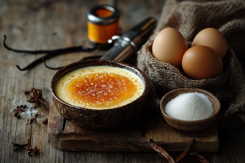 Ingredients for making crème brûlée 