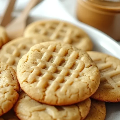 Peanut butter cookies with classic crisscross pattern on a white plate