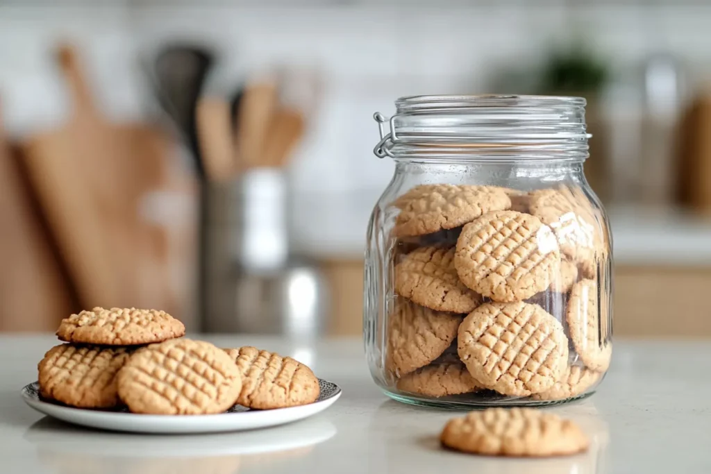 Peanut butter cookies in a glass jar