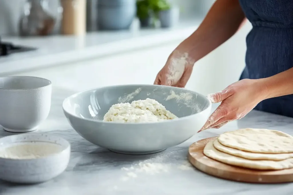 Preparing dough for cottage cheese flatbread