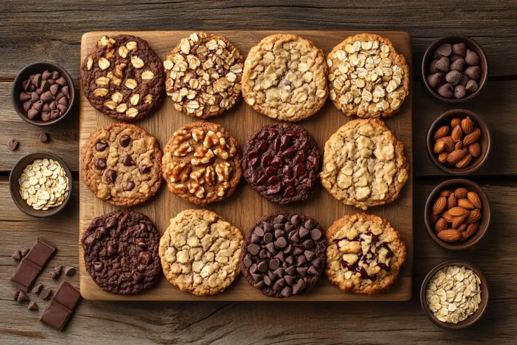 Variations of Quaker oatmeal cookie recipe with different toppings.