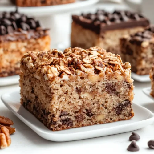 Oatmeal cake variations with chocolate chips and nuts on white plates