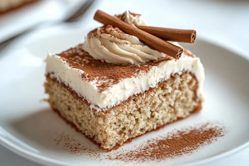 Oatmeal cake with cream cheese frosting and cinnamon topping