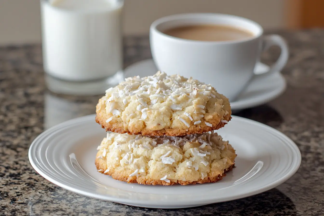 Coconut cookies recipe served with milk