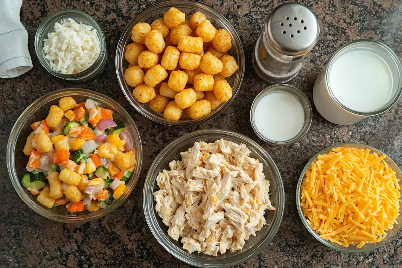 Ingredients for chicken tater tot casserole