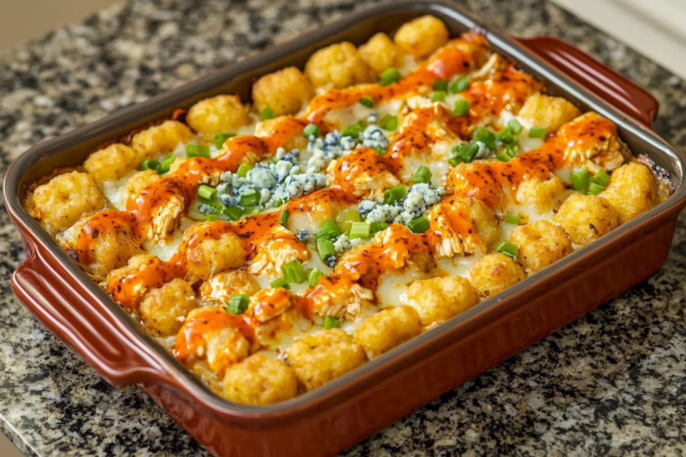 Buffalo chicken tater tot casserole